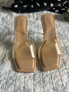 Aldo Tan Slide Mules with Clear Strap